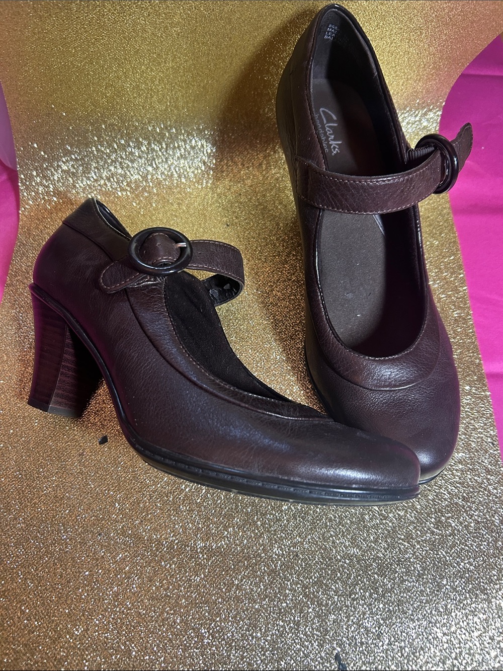 Clarks Women’s Mary Jane Heels in Dark Brown Leather